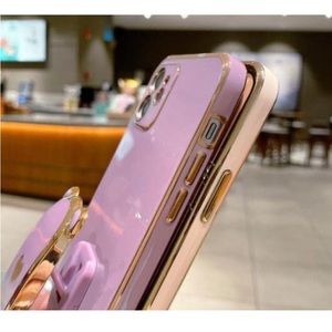 Pink and gold iPhone 13 Pro Max Case with panda stand and grip